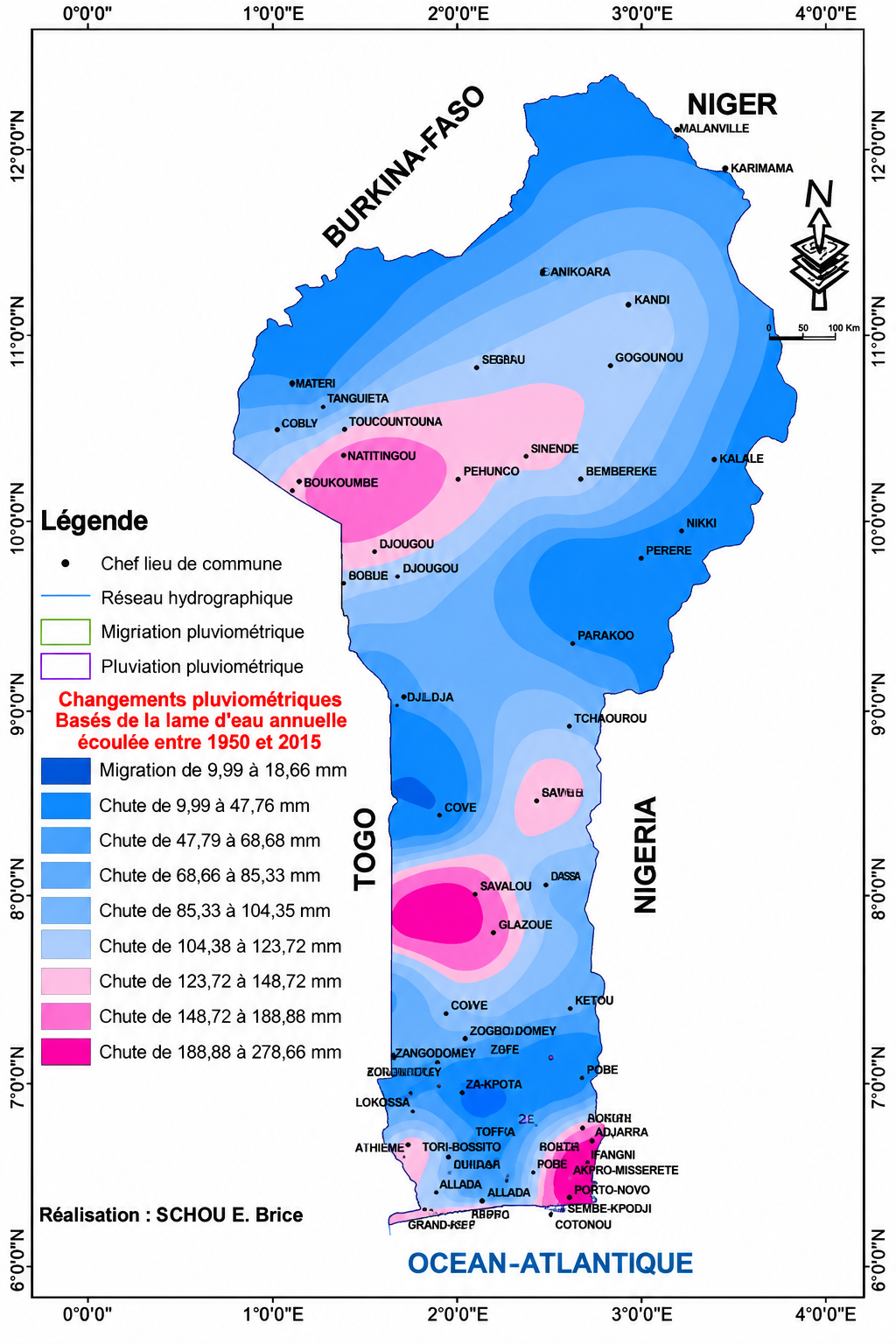 Carte ou illustration des grandes zones climatiques du Bénin