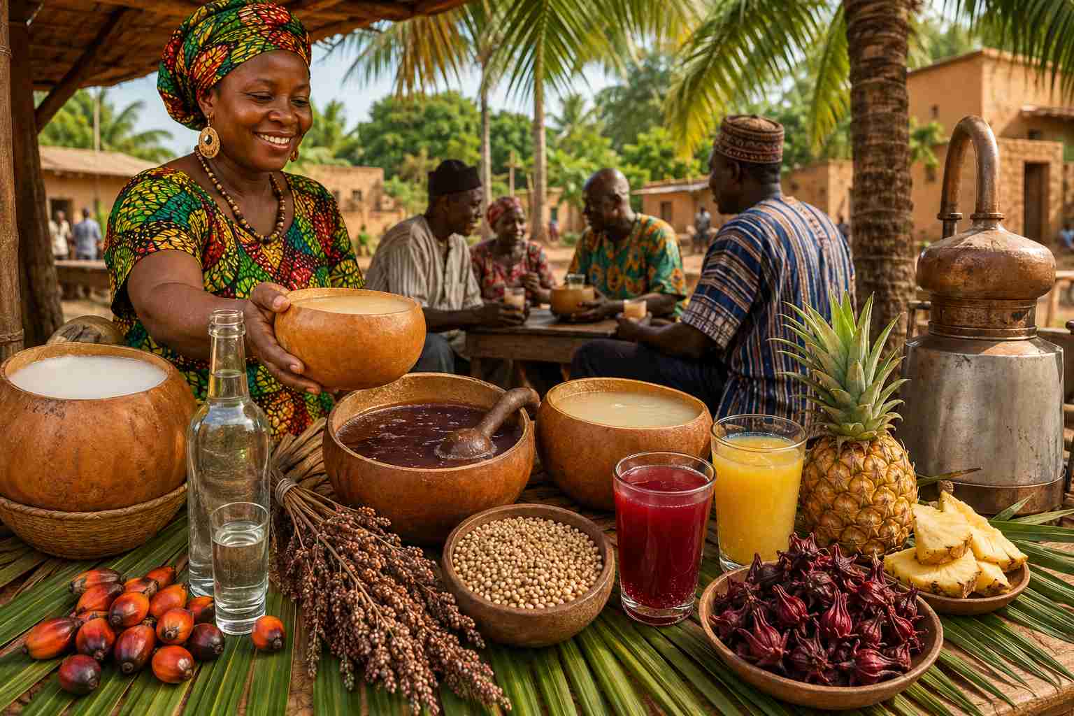 Les boissons locales du Bénin : vin de palme, sodabi, tchoukoutou, bissap et jus d’ananas