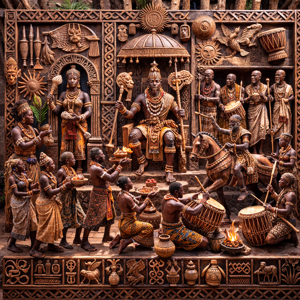 Bas-relief ou décor mural inspiré de l’univers d’Abomey