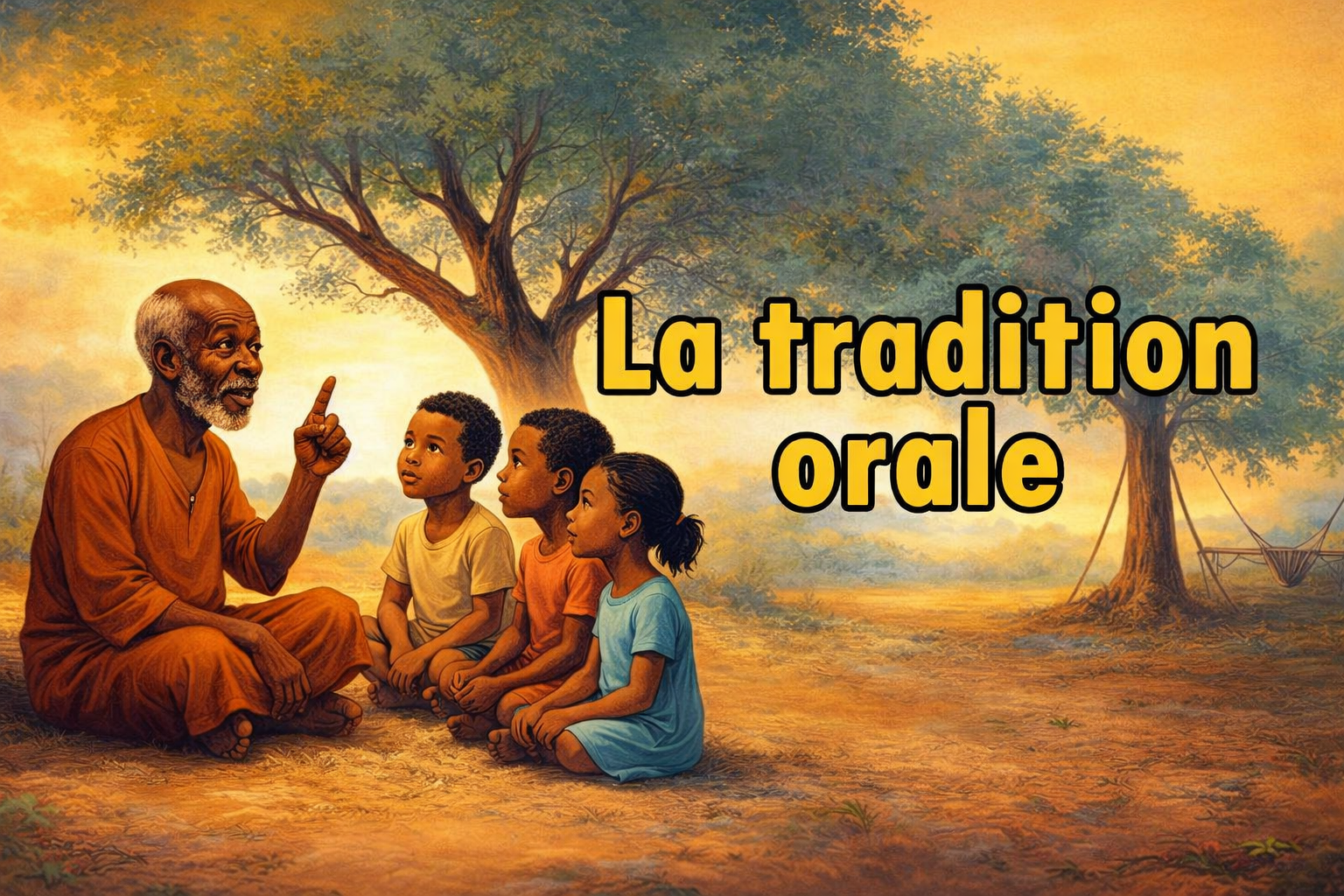 Scène évoquant la tradition orale chez les Fons