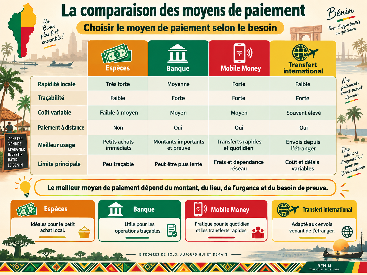 Comparaison des principaux moyens de paiement au Bénin