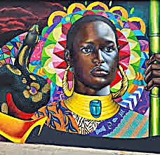 Détail de fresques colorées sur le Mur du Patrimoine