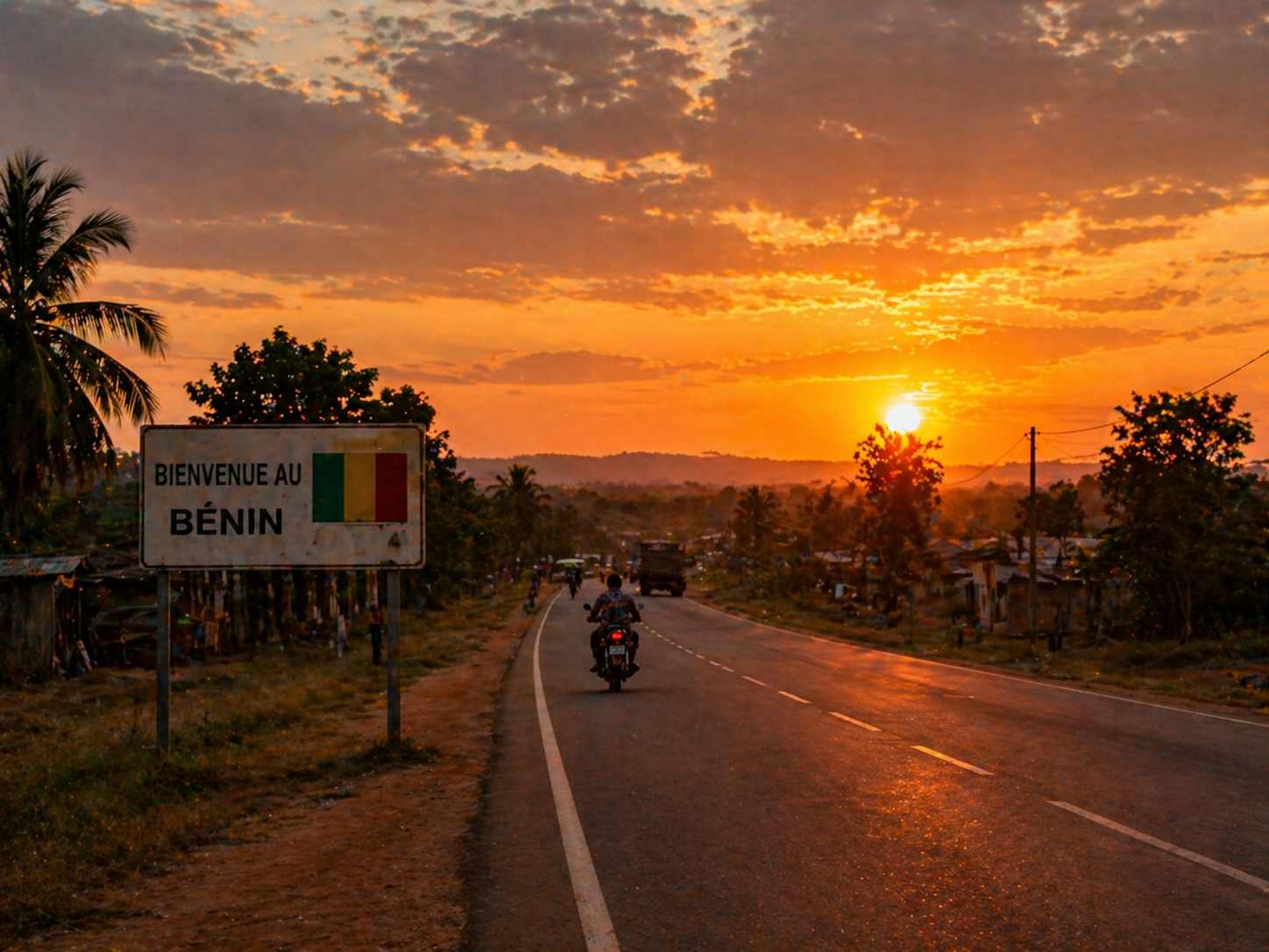 Route béninoise au coucher du soleil